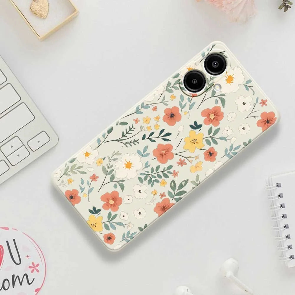 For Samsung Galaxy A08 5G / A08 4G / A07 5G / A07 4G Case Flower Garden Pattern Printing Straight Edge TPU Phone Back Cover - Beige - 7