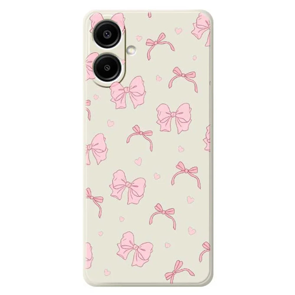 For Samsung Galaxy A08 5G / A08 4G / A07 5G / A07 4G Case Pink Bow Love Pattern Printing Straight Edge TPU Phone Back Cover - Beige - 1