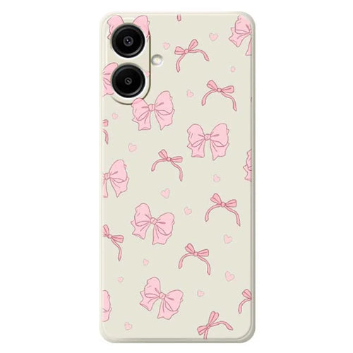 For Samsung Galaxy A08 5G / A08 4G / A07 5G / A07 4G Case Pink Bow Love Pattern Printing Straight Edge TPU Phone Back Cover - Beige - 1