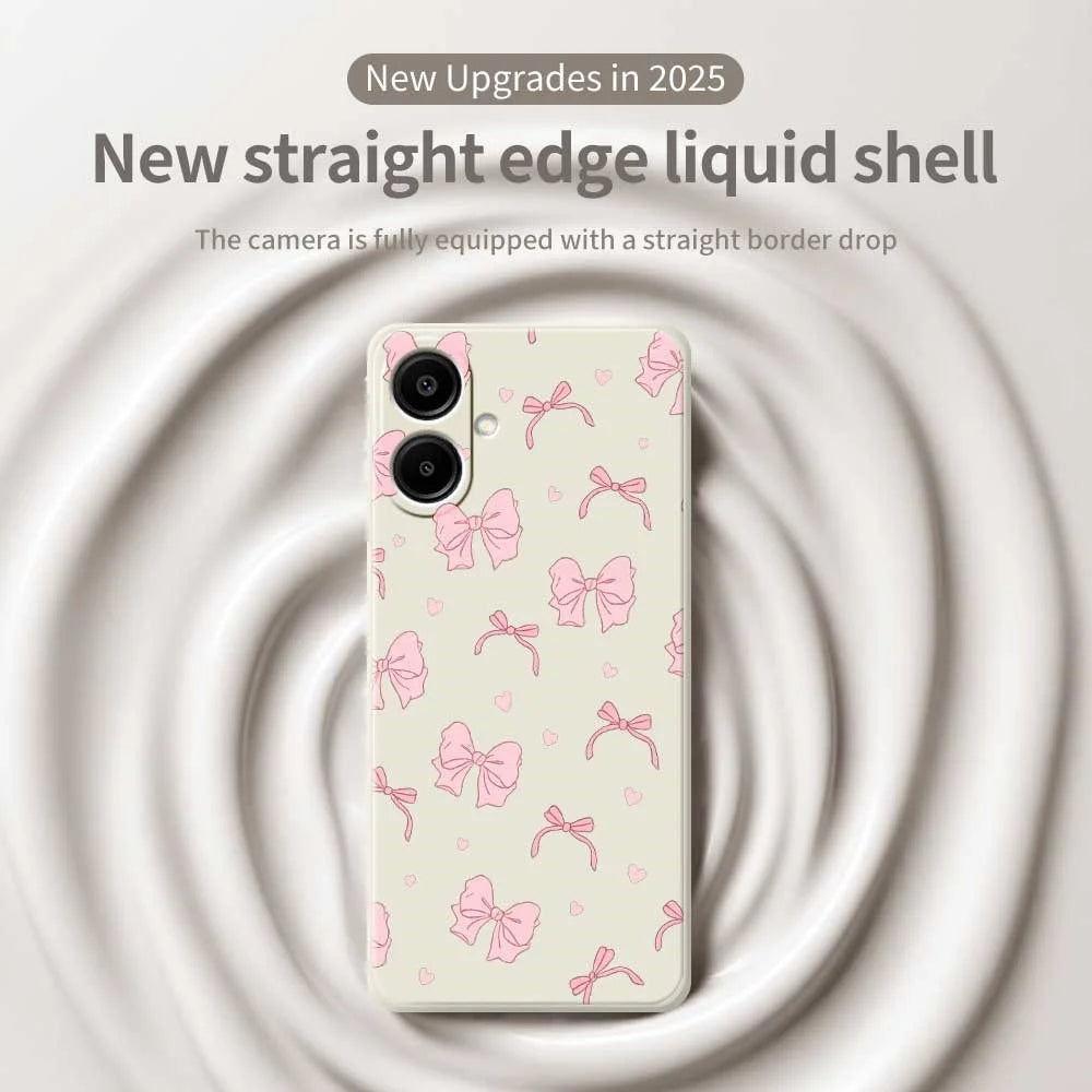 For Samsung Galaxy A08 5G / A08 4G / A07 5G / A07 4G Case Pink Bow Love Pattern Printing Straight Edge TPU Phone Back Cover - Beige - 3