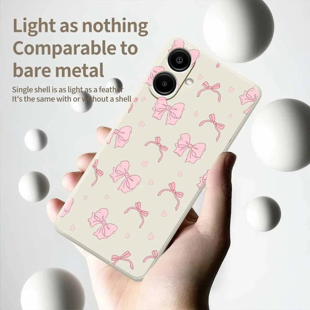 For Samsung Galaxy A08 5G / A08 4G / A07 5G / A07 4G Case Pink Bow Love Pattern Printing Straight Edge TPU Phone Back Cover - Beige - 4