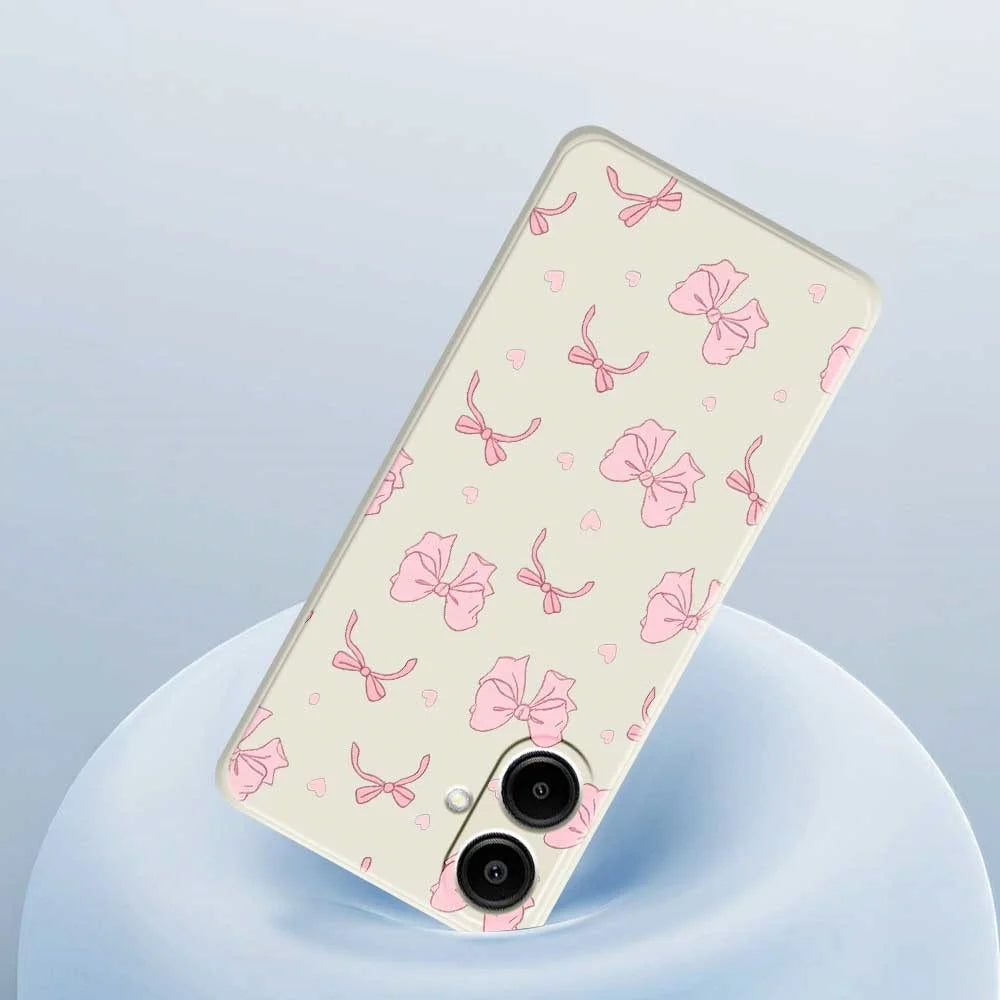 For Samsung Galaxy A08 5G / A08 4G / A07 5G / A07 4G Case Pink Bow Love Pattern Printing Straight Edge TPU Phone Back Cover - Beige - 5