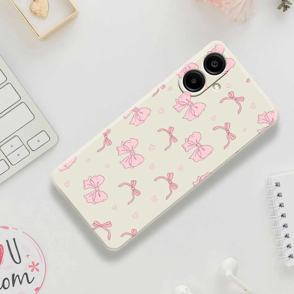 For Samsung Galaxy A08 5G / A08 4G / A07 5G / A07 4G Case Pink Bow Love Pattern Printing Straight Edge TPU Phone Back Cover - Beige - 7