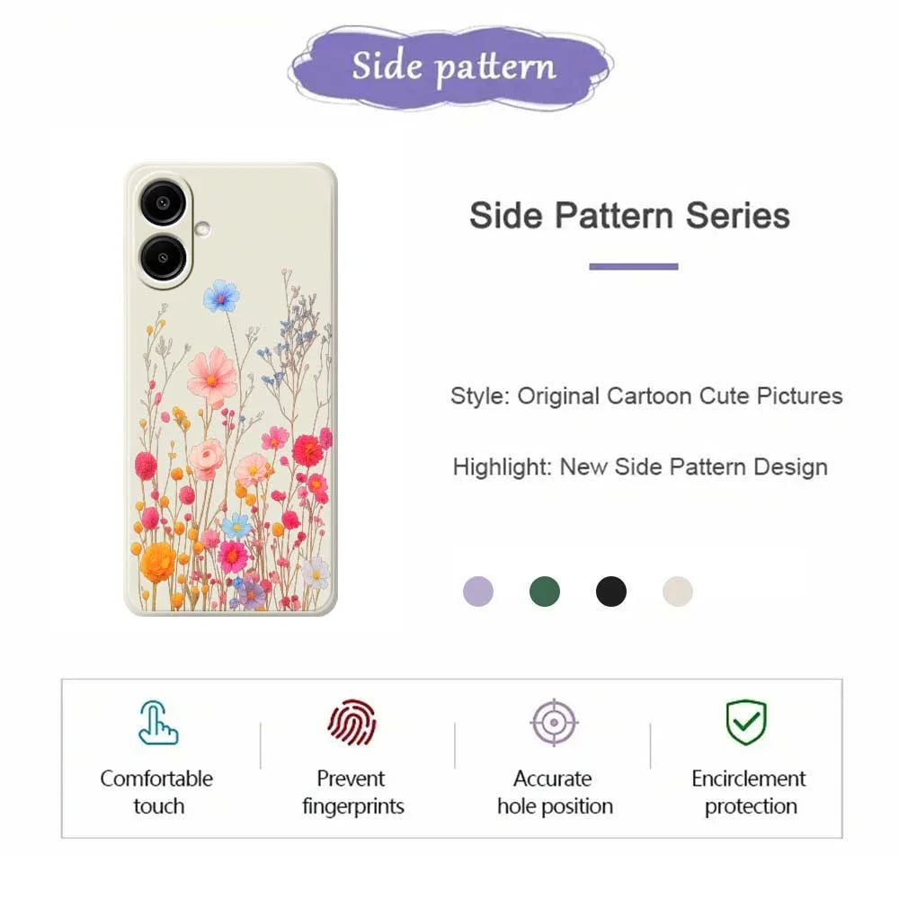 For Samsung Galaxy A08 5G / A08 4G / A07 5G / A07 4G Case Flower Branches Pattern Printing Straight Edge TPU Phone Back Cover - Beige - 2