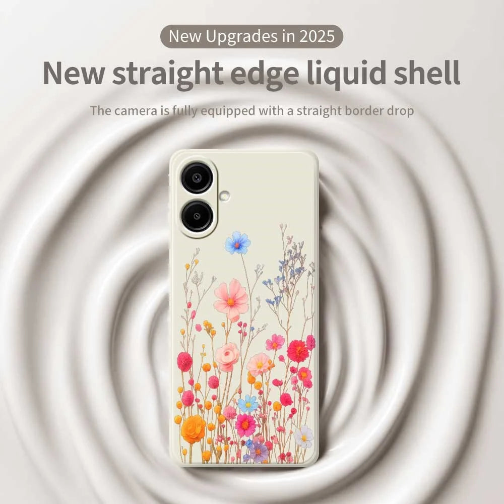 For Samsung Galaxy A08 5G / A08 4G / A07 5G / A07 4G Case Flower Branches Pattern Printing Straight Edge TPU Phone Back Cover - Beige - 3