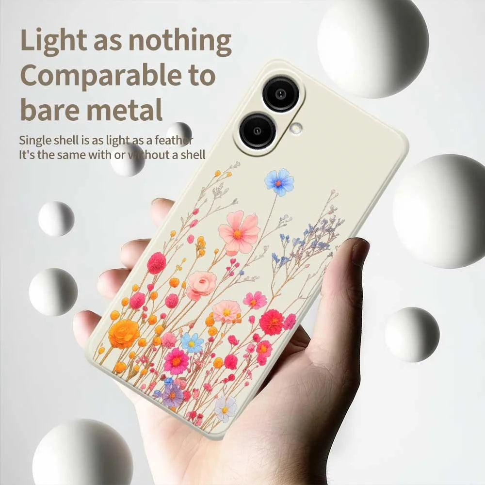 For Samsung Galaxy A08 5G / A08 4G / A07 5G / A07 4G Case Flower Branches Pattern Printing Straight Edge TPU Phone Back Cover - Beige - 4