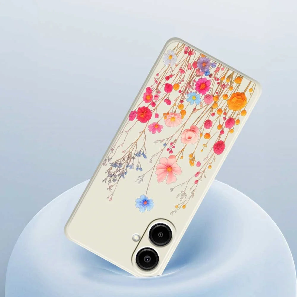For Samsung Galaxy A08 5G / A08 4G / A07 5G / A07 4G Case Flower Branches Pattern Printing Straight Edge TPU Phone Back Cover - Beige - 5