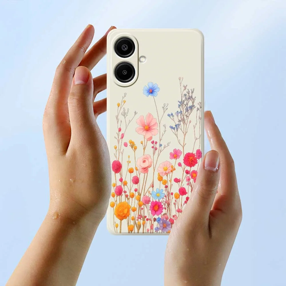 For Samsung Galaxy A08 5G / A08 4G / A07 5G / A07 4G Case Flower Branches Pattern Printing Straight Edge TPU Phone Back Cover - Beige - 6