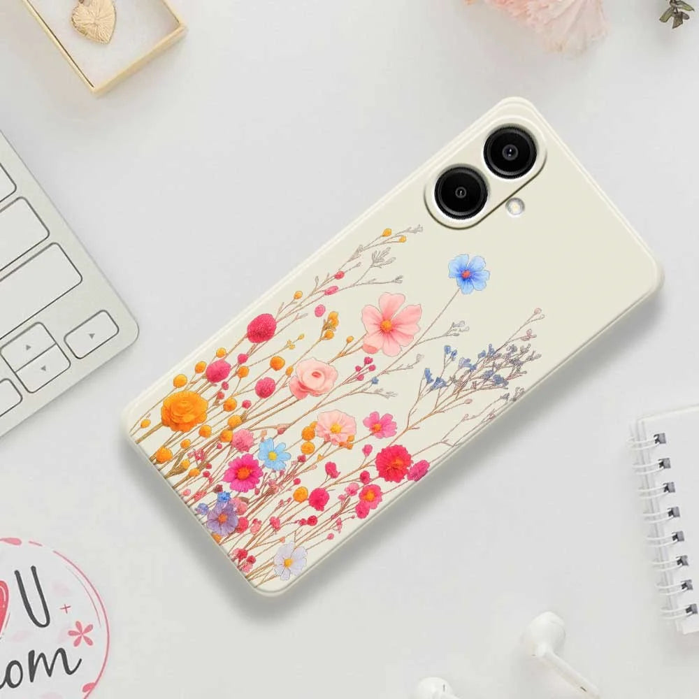 For Samsung Galaxy A08 5G / A08 4G / A07 5G / A07 4G Case Flower Branches Pattern Printing Straight Edge TPU Phone Back Cover - Beige - 7