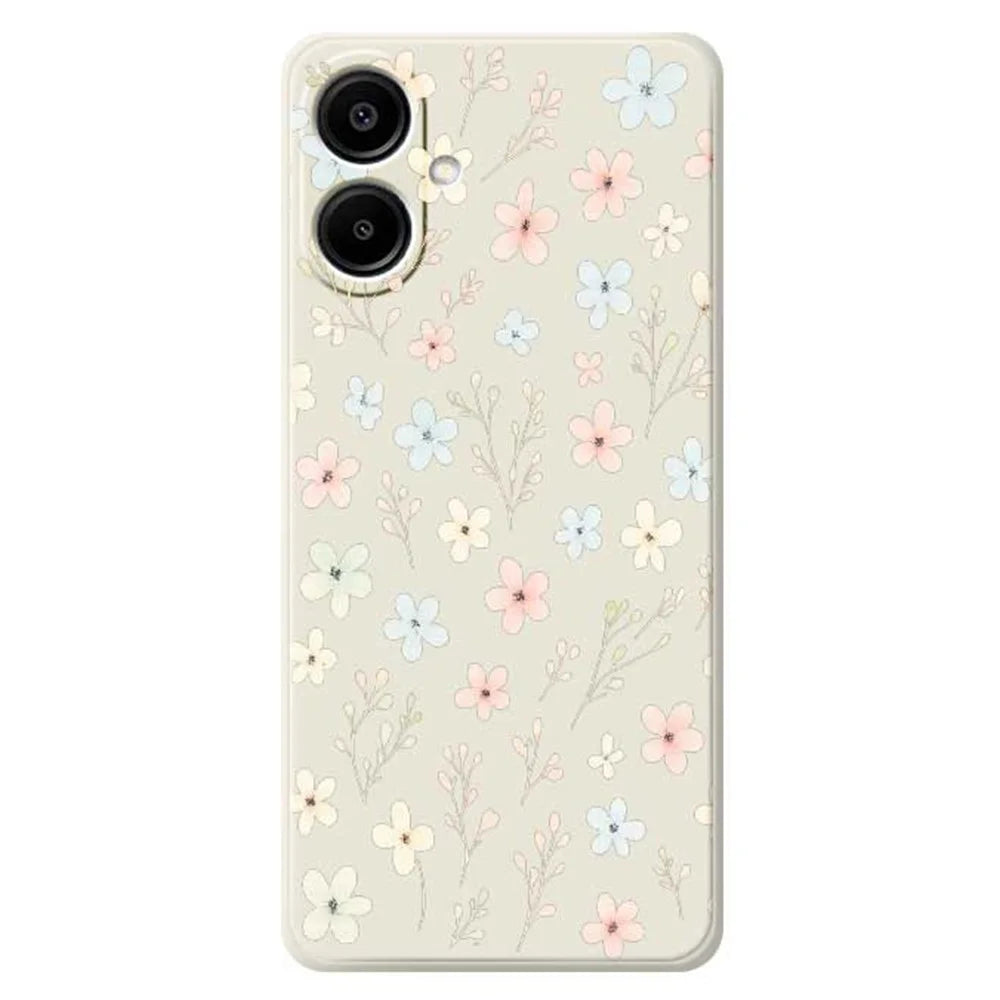 For Samsung Galaxy A08 5G / A08 4G / A07 5G / A07 4G Case Small Flower Branches Pattern Printing Straight Edge TPU Phone Back Cover - Beige - 1