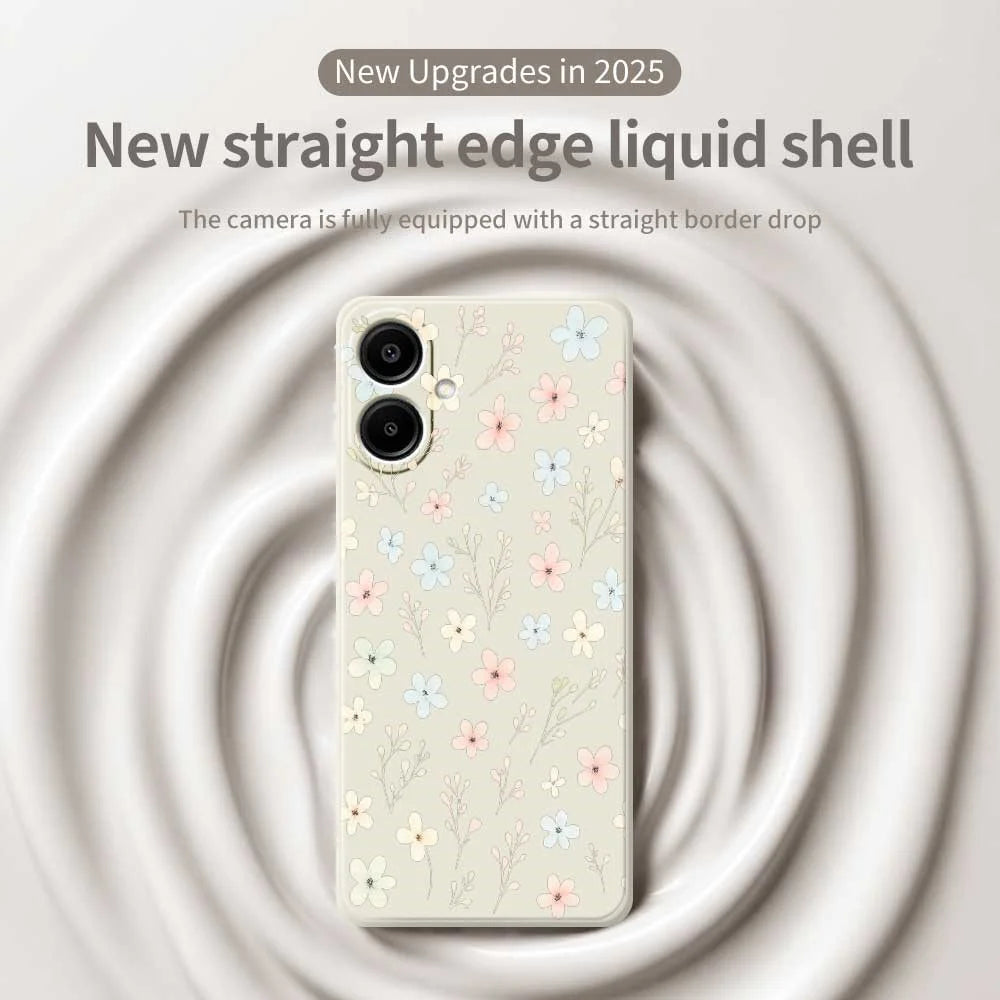 For Samsung Galaxy A08 5G / A08 4G / A07 5G / A07 4G Case Small Flower Branches Pattern Printing Straight Edge TPU Phone Back Cover - Beige - 3