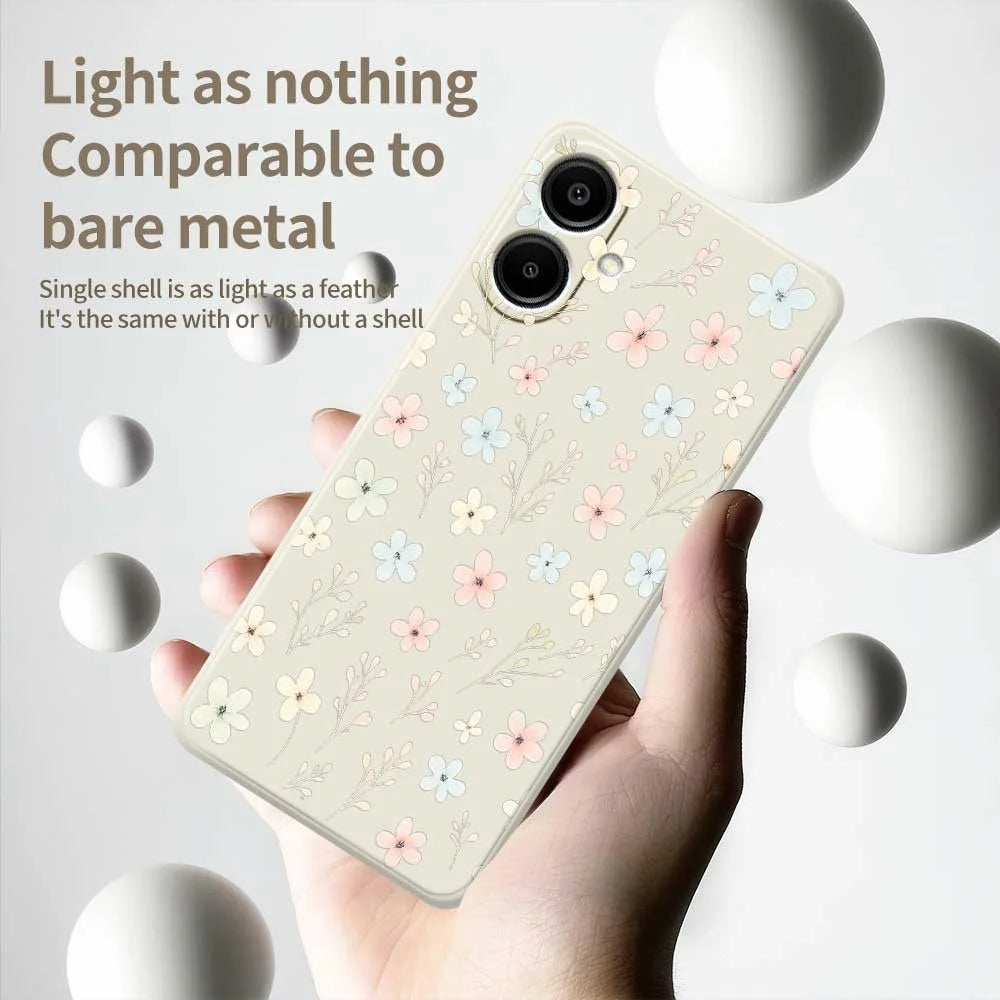 For Samsung Galaxy A08 5G / A08 4G / A07 5G / A07 4G Case Small Flower Branches Pattern Printing Straight Edge TPU Phone Back Cover - Beige - 4