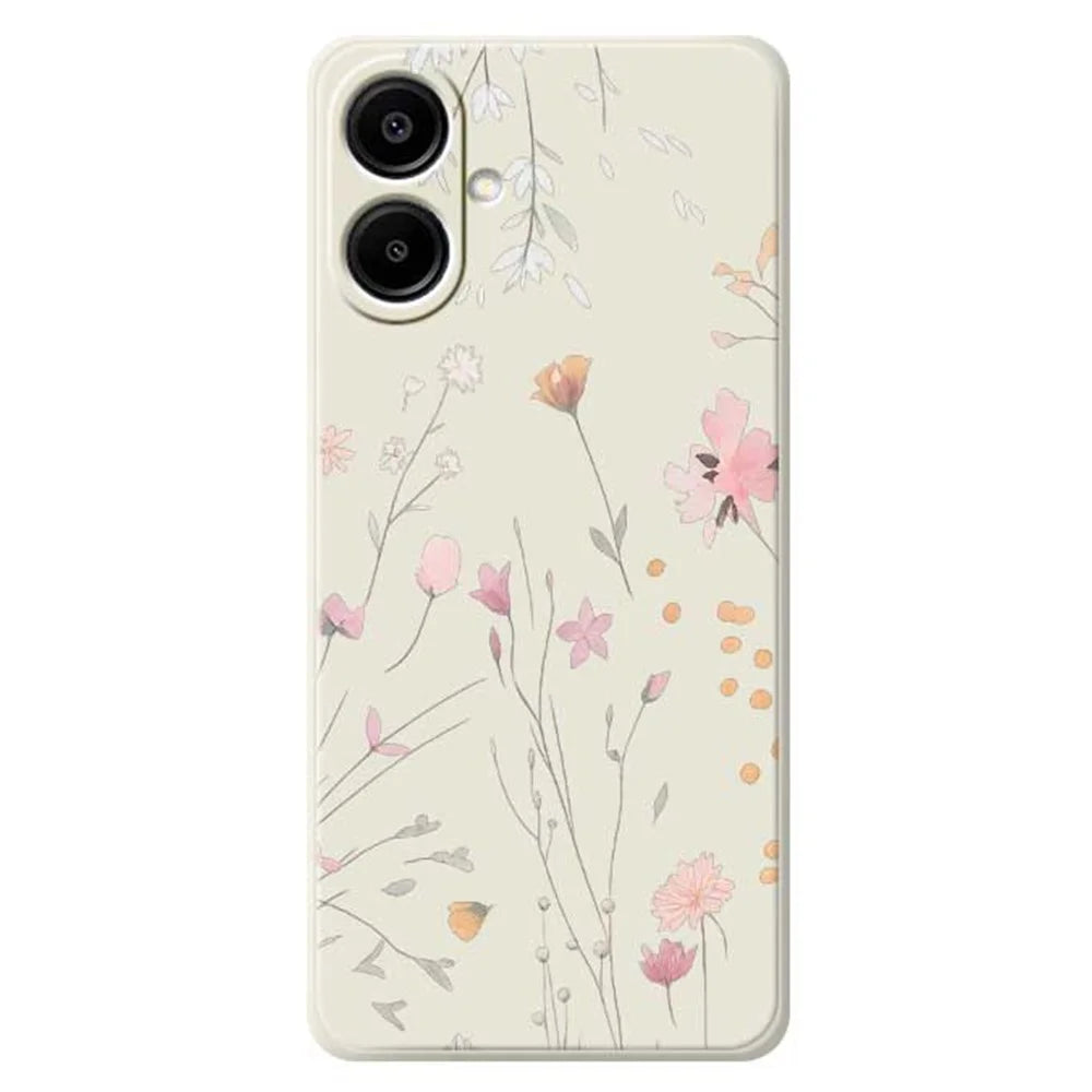 For Samsung Galaxy A08 5G / A08 4G / A07 5G / A07 4G Case Flower Pattern Printing Straight Edge TPU Phone Back Cover - Beige - 1