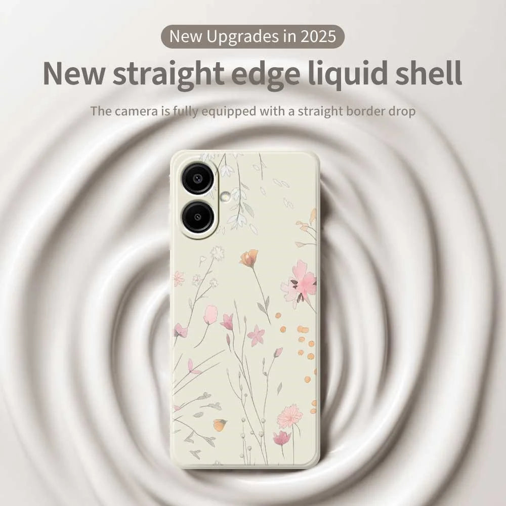 For Samsung Galaxy A08 5G / A08 4G / A07 5G / A07 4G Case Flower Pattern Printing Straight Edge TPU Phone Back Cover - Beige - 3