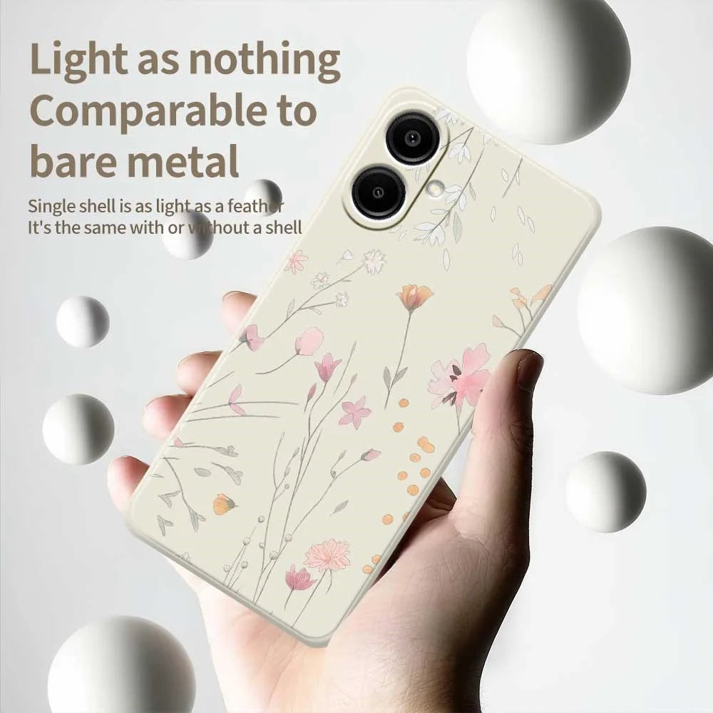 For Samsung Galaxy A08 5G / A08 4G / A07 5G / A07 4G Case Flower Pattern Printing Straight Edge TPU Phone Back Cover - Beige - 4