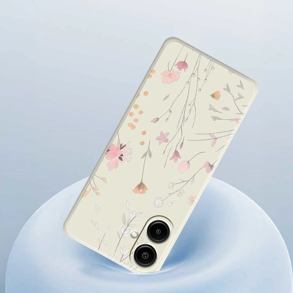 For Samsung Galaxy A08 5G / A08 4G / A07 5G / A07 4G Case Flower Pattern Printing Straight Edge TPU Phone Back Cover - Beige - 5