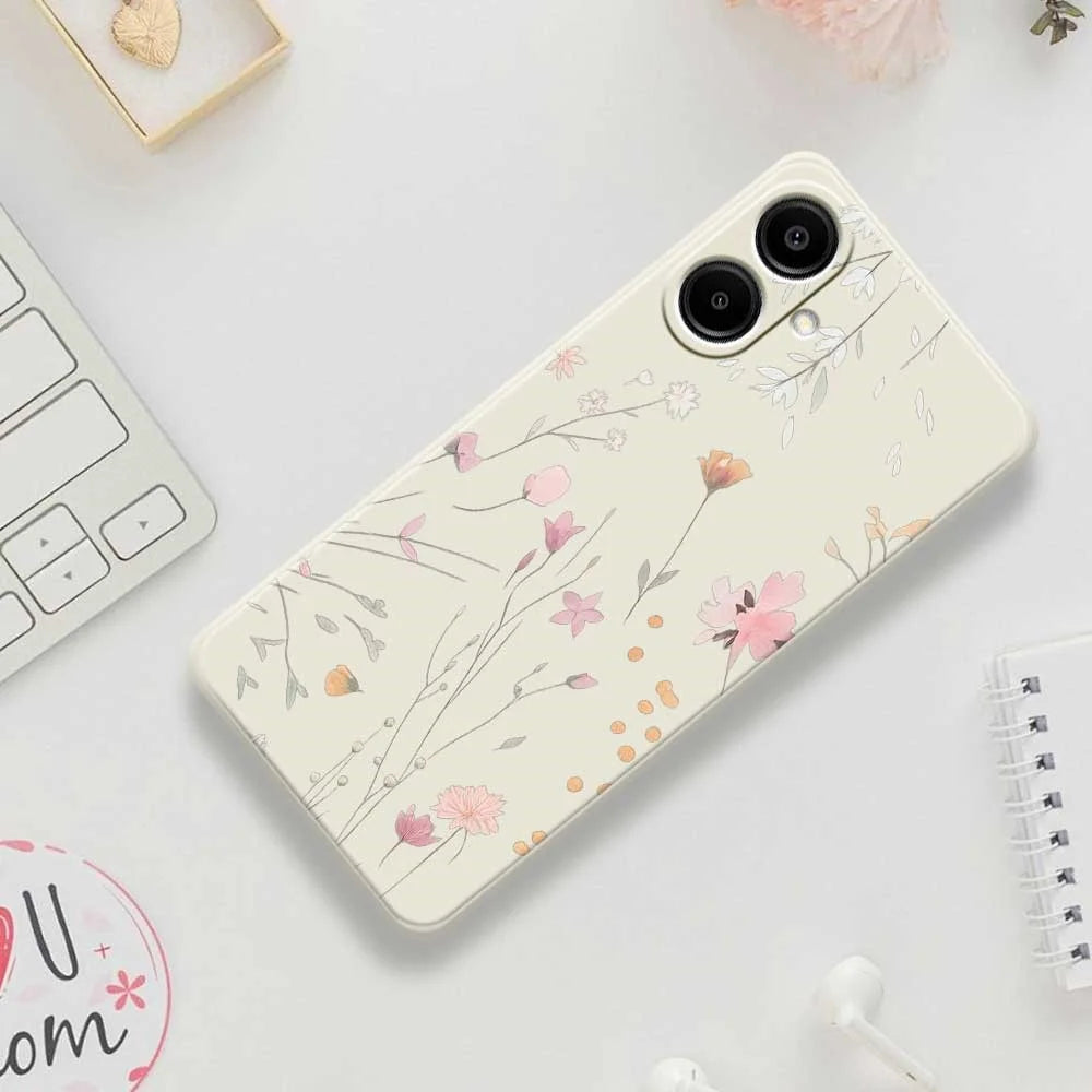 For Samsung Galaxy A08 5G / A08 4G / A07 5G / A07 4G Case Flower Pattern Printing Straight Edge TPU Phone Back Cover - Beige - 7