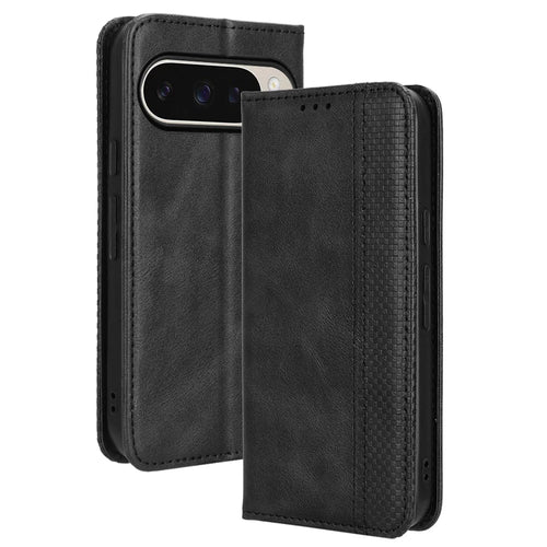 For Google Pixel 10 / Google Pixel 10 Pro Leather Case Wallet Stand Retro Texture Phone Cover - Black - 1