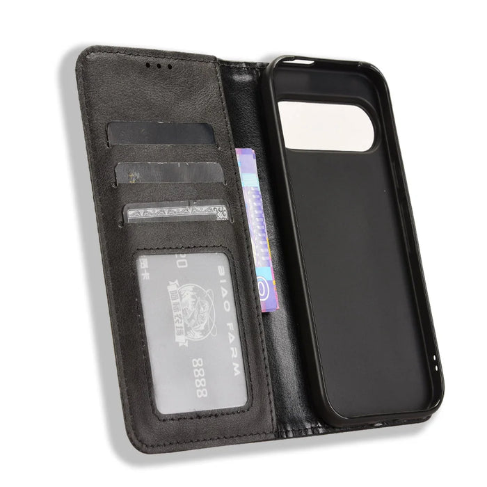 For Google Pixel 10 / Google Pixel 10 Pro Leather Case Wallet Stand Retro Texture Phone Cover - Black - 5
