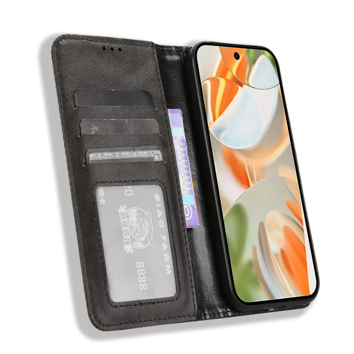 For Google Pixel 10 / Google Pixel 10 Pro Leather Case Wallet Stand Retro Texture Phone Cover - Black - 6