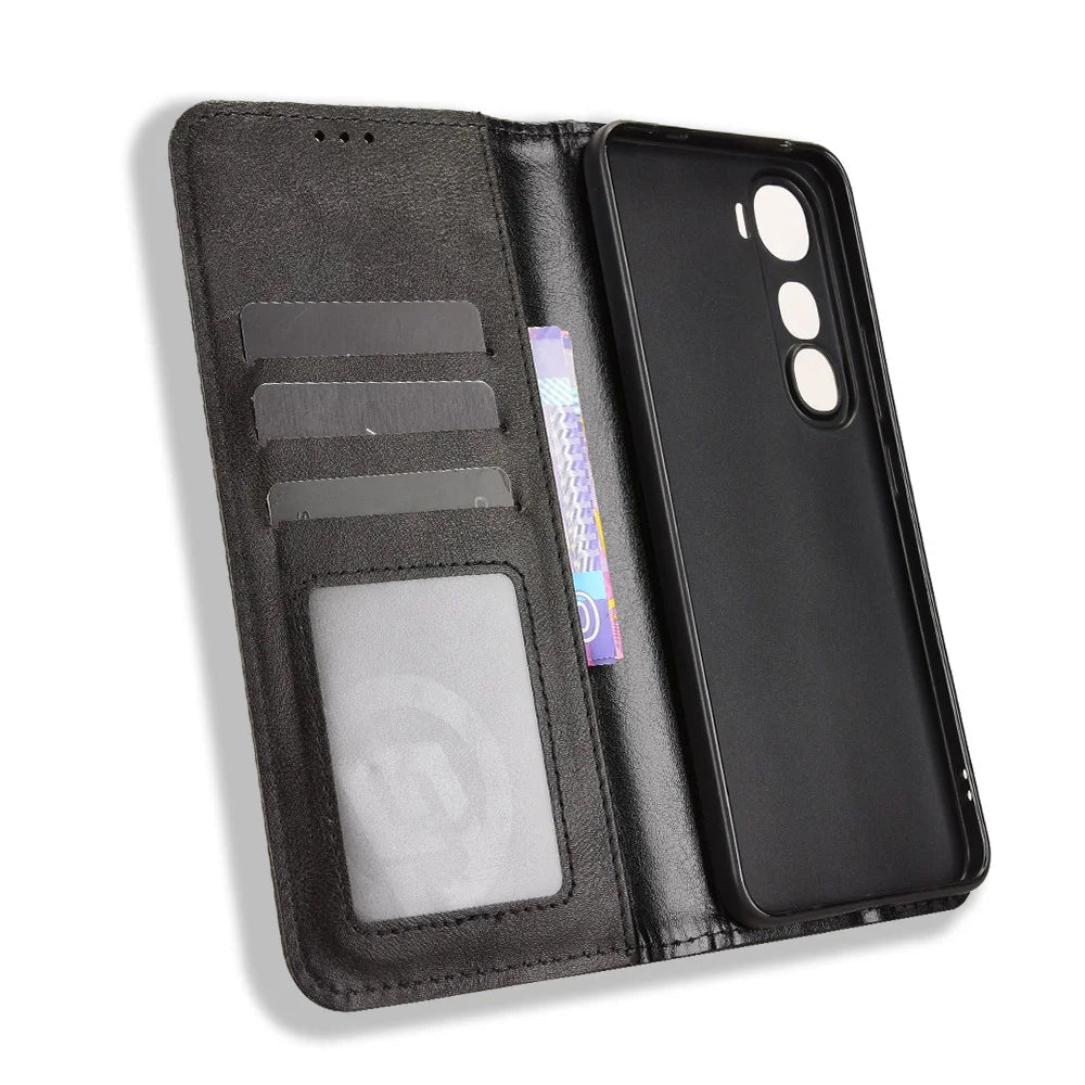 For vivo Y400 5G / vivo Y400 4G Leather Case Wallet Stand Retro Texture Phone Cover - Black - 5
