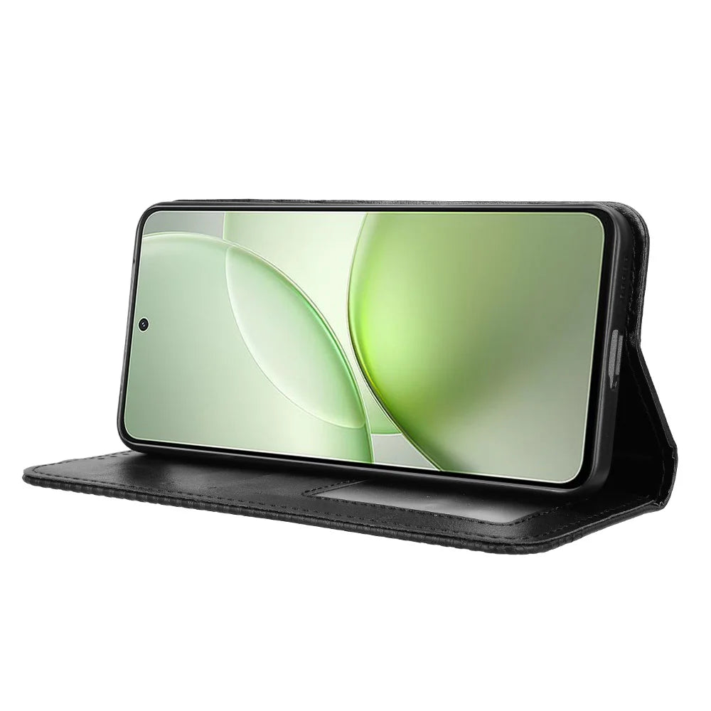 For vivo Y400 5G / vivo Y400 4G Leather Case Wallet Stand Retro Texture Phone Cover - Black - 7