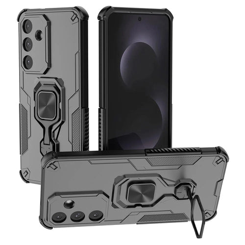 For Samsung Galaxy S25 FE Case Rotatable Ring Kickstand PC + TPU Shockproof Phone Cover - Black - 1