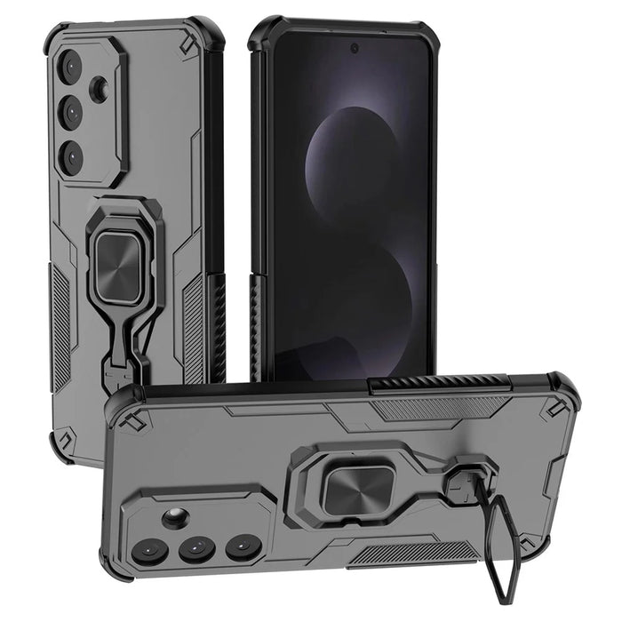 For Samsung Galaxy S25 FE Case Rotatable Ring Kickstand PC + TPU Shockproof Phone Cover - Black - 1