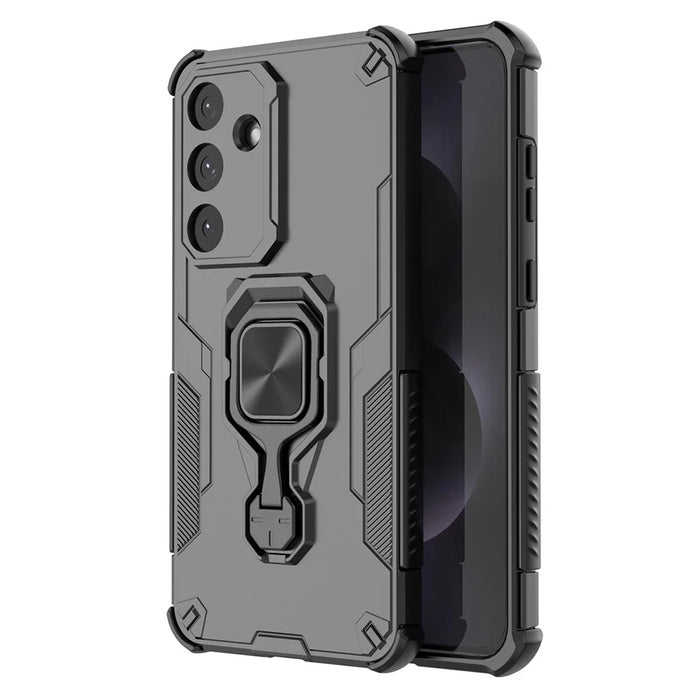 For Samsung Galaxy S25 FE Case Rotatable Ring Kickstand PC + TPU Shockproof Phone Cover - Black - 2
