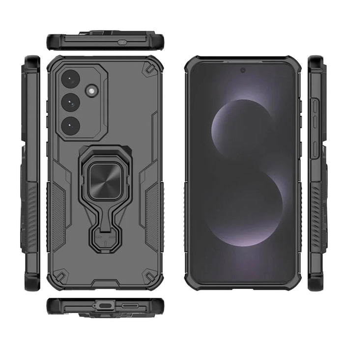 For Samsung Galaxy S25 FE Case Rotatable Ring Kickstand PC + TPU Shockproof Phone Cover - Black - 4