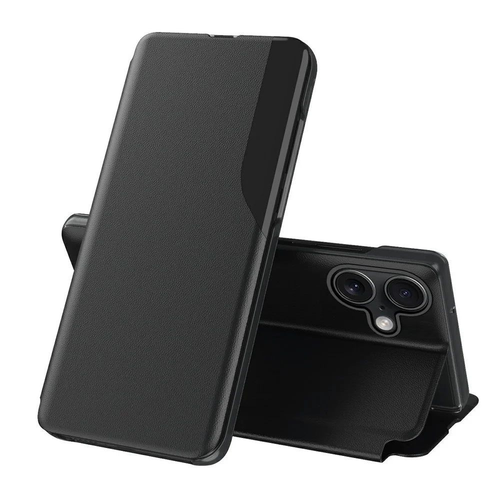 AMORUS For iPhone 17 Case Folio Flip Stand PU Leather Phone Cover - Black - 1