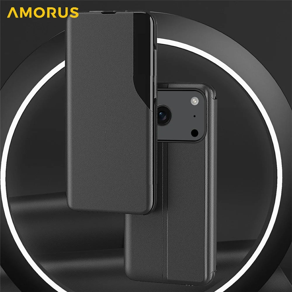 AMORUS For iPhone 17 Pro Case Folio Flip Stand PU Leather Phone Cover - Black - 2