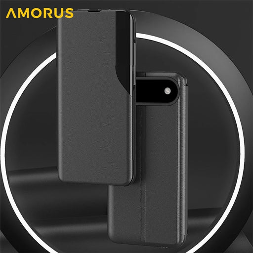 AMORUS For iPhone Air Case Folio Flip Stand PU Leather Phone Cover - Black - 2