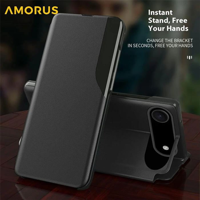 AMORUS For iPhone Air Case Folio Flip Stand PU Leather Phone Cover - Black - 3