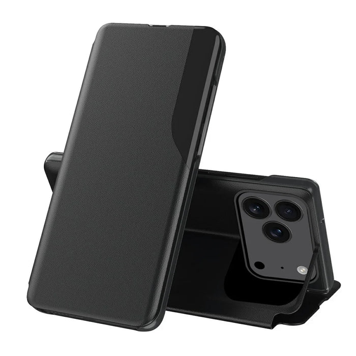 AMORUS For iPhone 17 Pro Max Case Folio Flip Stand PU Leather Phone Cover - Black - 1