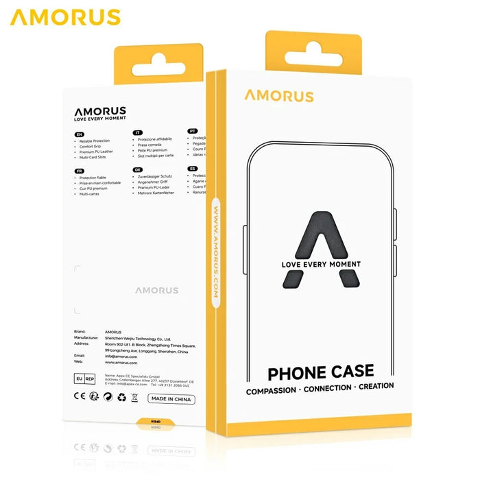 AMORUS For iPhone 17 Pro Max Case Folio Flip Stand PU Leather Phone Cover - Black - 7