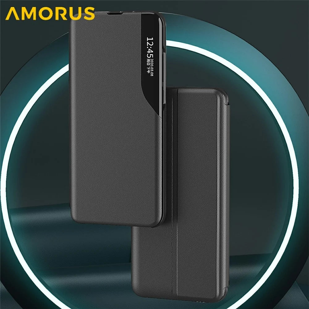 AMORUS For Samsung Galaxy A16 4G / 5G Case View Window Stand PU Leather Phone Cover - Black - 2