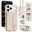 For iPhone 18 Pro Max / 17 Pro Max Case Kickstand Card Slots Leather Coated TPU Cover with Shoulder Strap - Beige - 1