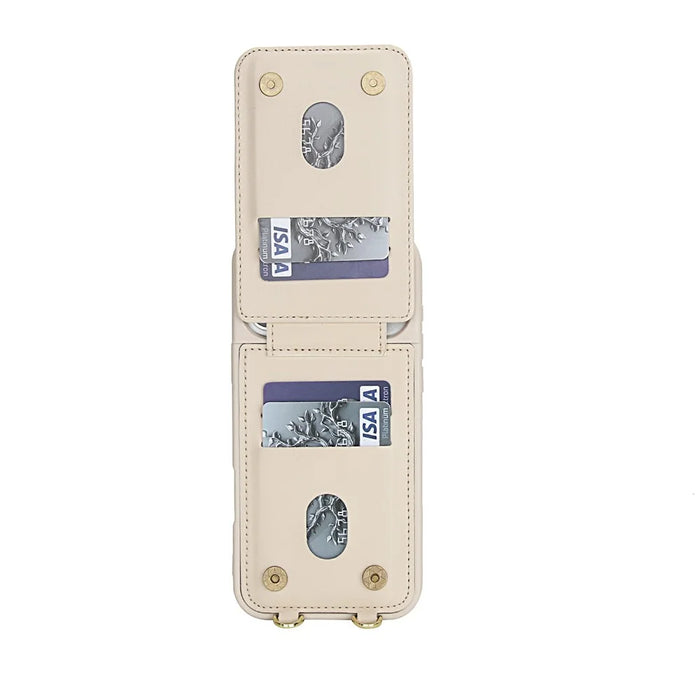 For iPhone 18 Pro / 17 Pro Case Kickstand Card Slots Leather Coated TPU Cover with Shoulder Strap - Beige - 2