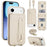 For iPhone Air Case Kickstand Card Slots Leather Coated TPU Cover with Shoulder Strap - Beige - 1