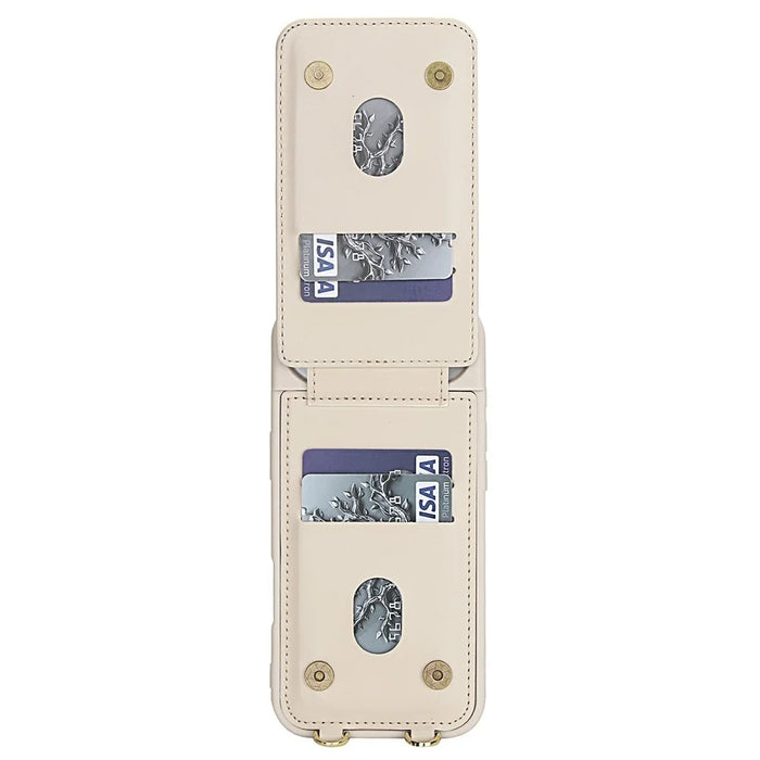 For iPhone Air Case Kickstand Card Slots Leather Coated TPU Cover with Shoulder Strap - Beige - 2