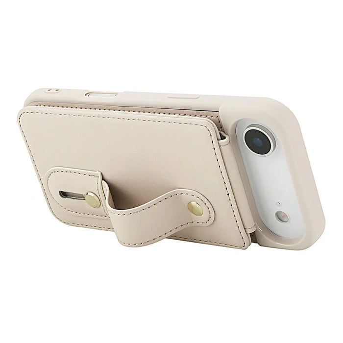For iPhone Air Case Kickstand Card Slots Leather Coated TPU Cover with Shoulder Strap - Beige - 4