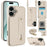 For iPhone 17 Case Kickstand Card Slots Leather Coated TPU Cover with Shoulder Strap - Beige - 1