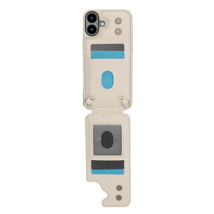 For iPhone 17 Case Kickstand Card Slots Leather Coated TPU Cover with Shoulder Strap - Beige - 3