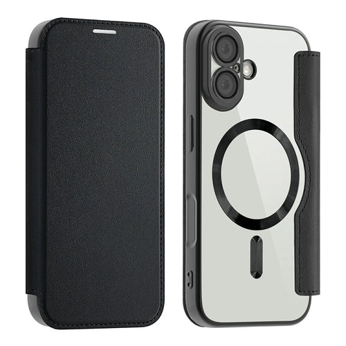 AMORUS For iPhone 17 Case Compatible with MagSafe RFID Blocking Card Holder Leather Phone Cover - Black - 1