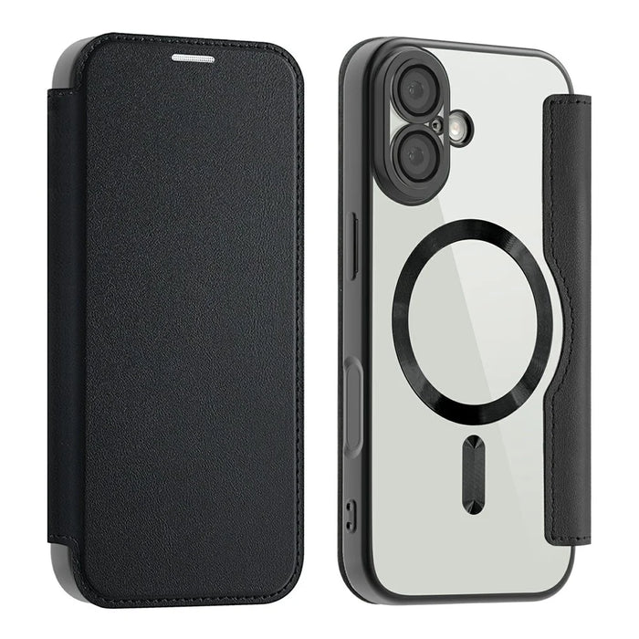 AMORUS For iPhone 17 Case Compatible with MagSafe RFID Blocking Card Holder Leather Phone Cover - Black - 1