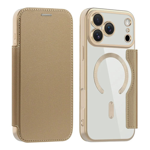 AMORUS For iPhone 17 Pro Max Case Compatible with MagSafe RFID Blocking Card Holder Leather Phone Cover - Desert Gold - 1