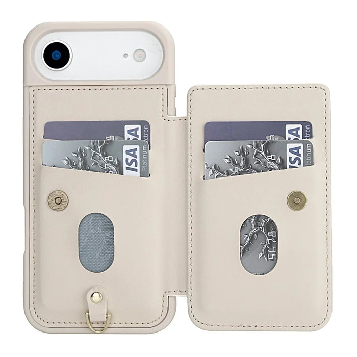 For iPhone Air Case Card Slots Leather Coated TPU Flower Phone Cover with 2 Straps - Beige - 2