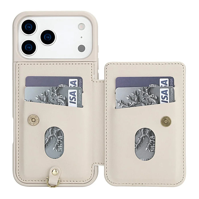 For iPhone 18 Pro Max / 17 Pro Max Case Card Slots Leather Coated TPU Flower Phone Cover with 2 Straps - Beige - 2