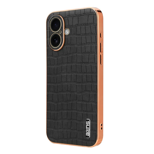 AZNS For iPhone 17 Case Electroplating Crocodile Texture PU + TPU Phone Cover - Black - 1